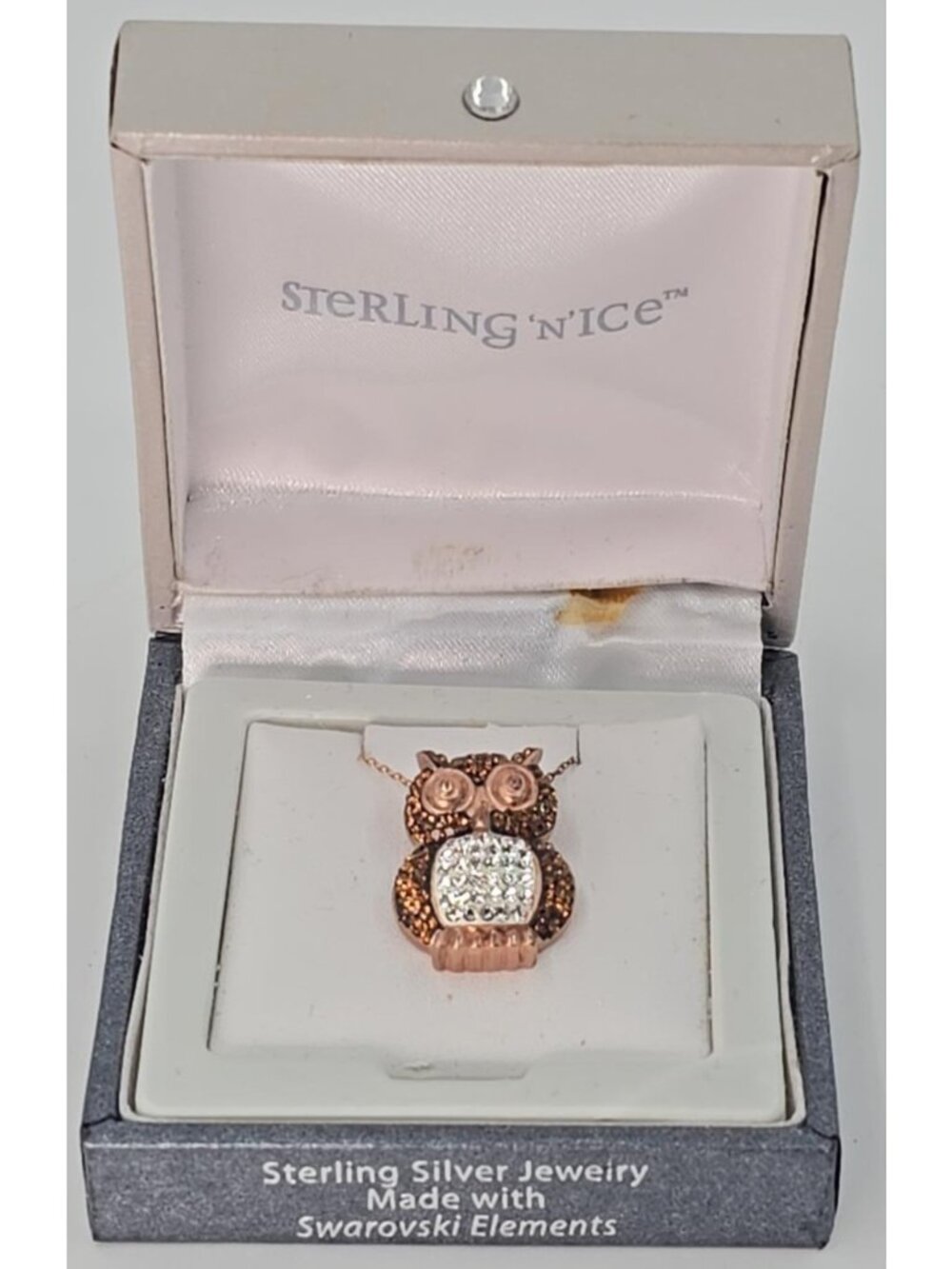 Sterling 'N' Ice Swarovski Elements 925 Silver 18" Owl Pendant Necklace